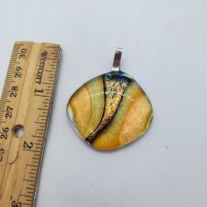 Sterling Silver and Glass Pendant Orange and Black